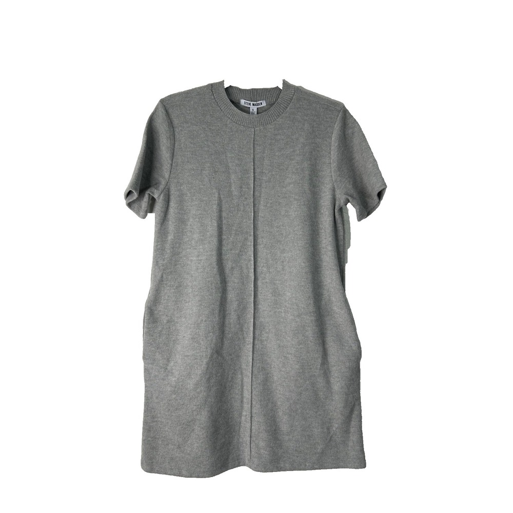 Steve Madden Sweater Dress Size Small Heather Grey Short Sleeve Pockets Casual